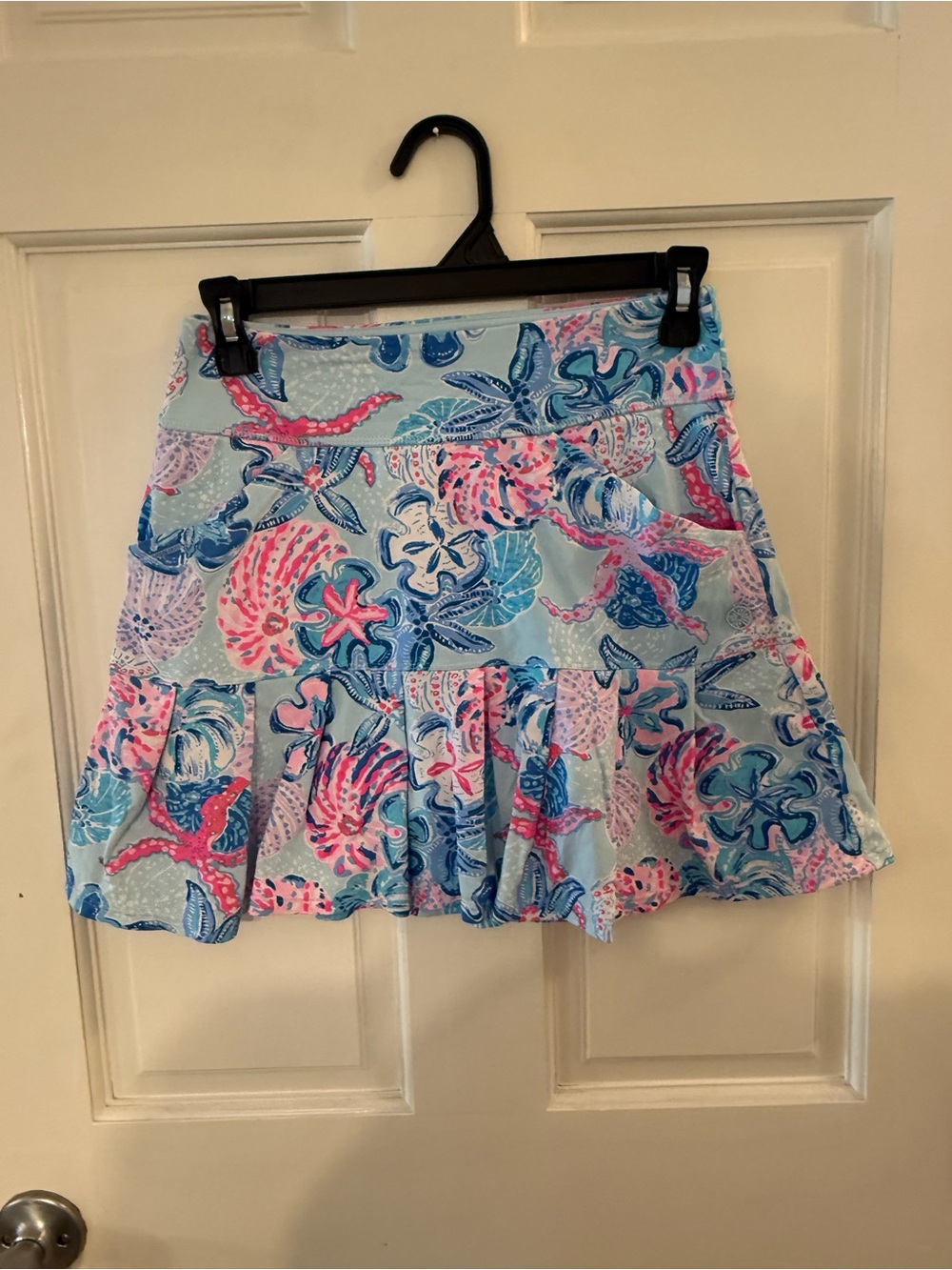 Lilly Pulitzer Light Blue Floral Ruffled Skater Skirt